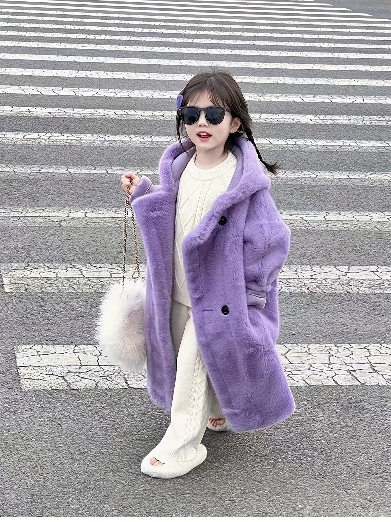 Girls' Long Formal coats - Non-Shedding Winter coat with Double Button Front, Elegant Purple Outerwear for Formal Events, Photo Shoots, Everyday Cold Weather - Machine Washable & Easy Care, Youngsters Winter Clothing, Durable Youngsters's Wear, for Teena