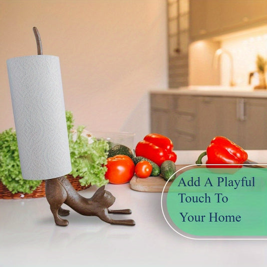 1 Vintage Cute Cast Iron Yoga Tail Cat Toilet Paper Holder - Ideal for Living Room, Bedroom, Kitchen, Bathroom Decor - Perfect Gift for Easter, Thanksgiving, Christmas, Birthday, and Housewarming, Bathroom Accessory | Playful Cat Design | Durable Bathroo