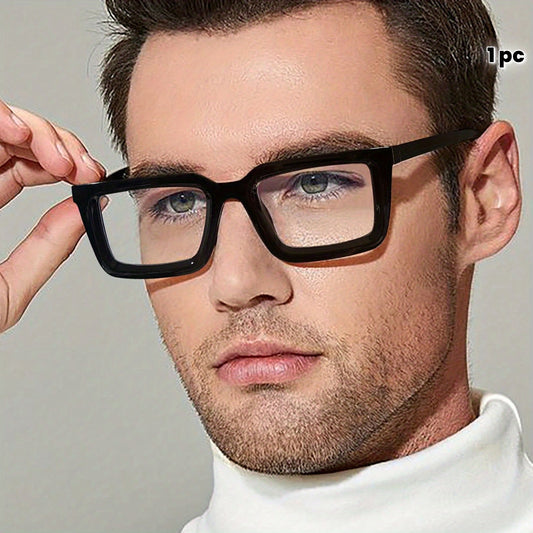1pc Men's Lightweight Acrylic Rectangular Glasses - Bohemian Style Full-Rim Black Frame, Non-Prescription Decorative Lenses for Casual & Business Fashion Accessories, Versatile Eyewear | Minimalist Eyewear | Durable Eyeglasses