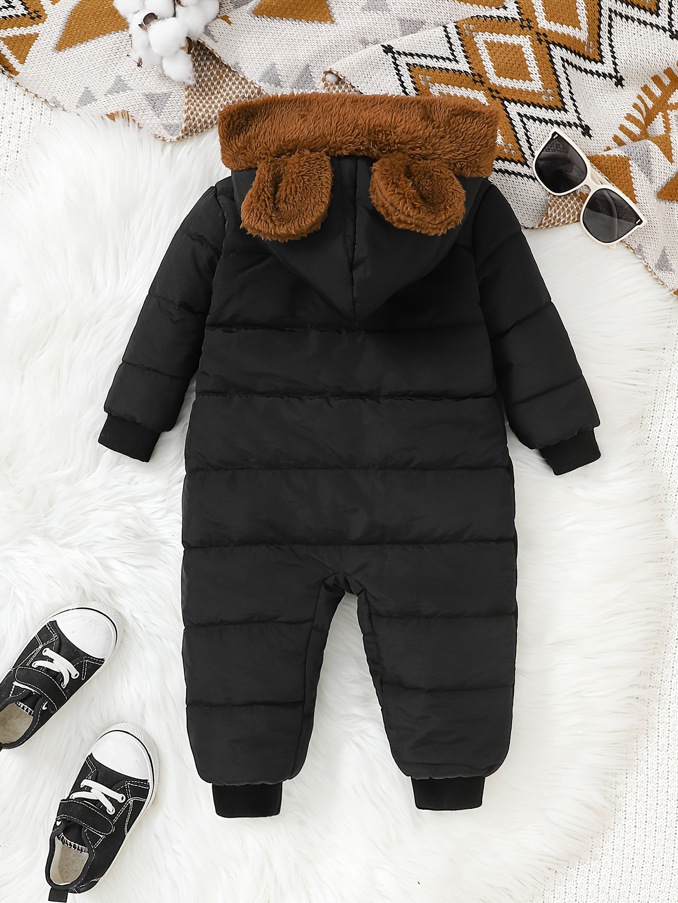 Baby Boy Winter Jumpsuit - Soft Plush Onesie with Hood, Warm Outfit, Easy Diaper change, Loose Fit Newborn Clothing for Cold Weather & Photoshoots - Infant & Toddler, Perfect for Outdoor, Photoshoot Outfit, Comfortable Wear, Perfect For