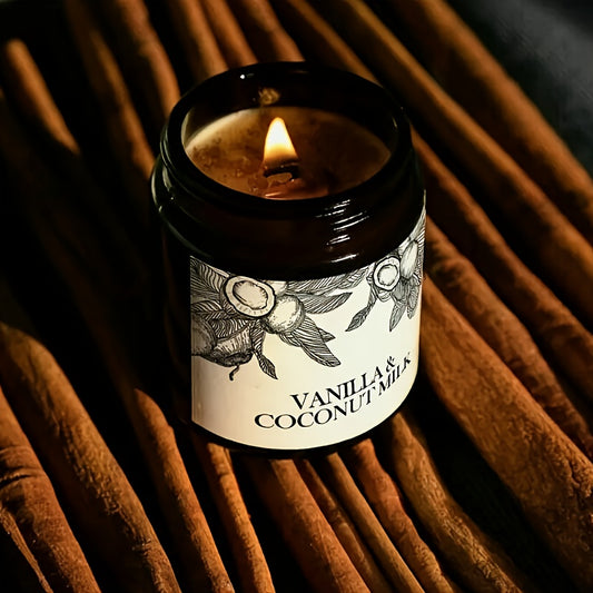 1pc Vanilla & Coconut Scented Soy Wax Candle in Glass Jar with Black Lid - Oval-Shaped, Long-Lasting 12+ Hours Burn Time, Plant-Themed Design for Indoor Home Decor & Valentine'S Day Gifts, Coconut Candle