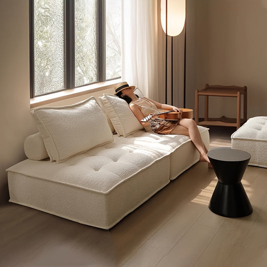 Elegant Memory Foam Lounge Chair – Versatile Indoor Futon with Cushioned Backrest, Perfect for Relaxing and Socializing, Non-Wood Material, White Fabric Sofa for Multiple Seating, Living Room Furniture | Elegant Furniture | Memory Foam Chair, Lounger Cha