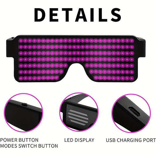 LED Light up Glasses, USB Rechargeable 11 Patterns Multi-Color Glow in the Dark Luminous Glasses for Halloween, Christmas, Costume Party, Music festival, Birthday Party