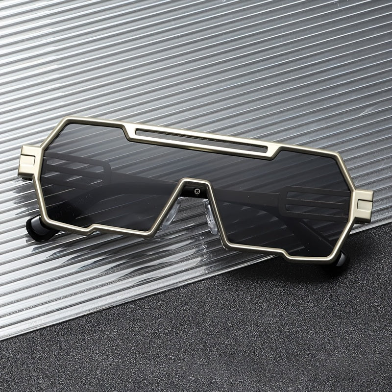 Futuristic Y2K Metal Square Frame Fashion Glasses for Men & Women - Anti-Reflective PC Lenses, Golden-Tone Hollow Temples, Trendy Hip-Hop Style, Perfect for Fashion, Fashion Accessory | Y2K Fashion Accessory | Durable Eyewear, Trendy Glasses