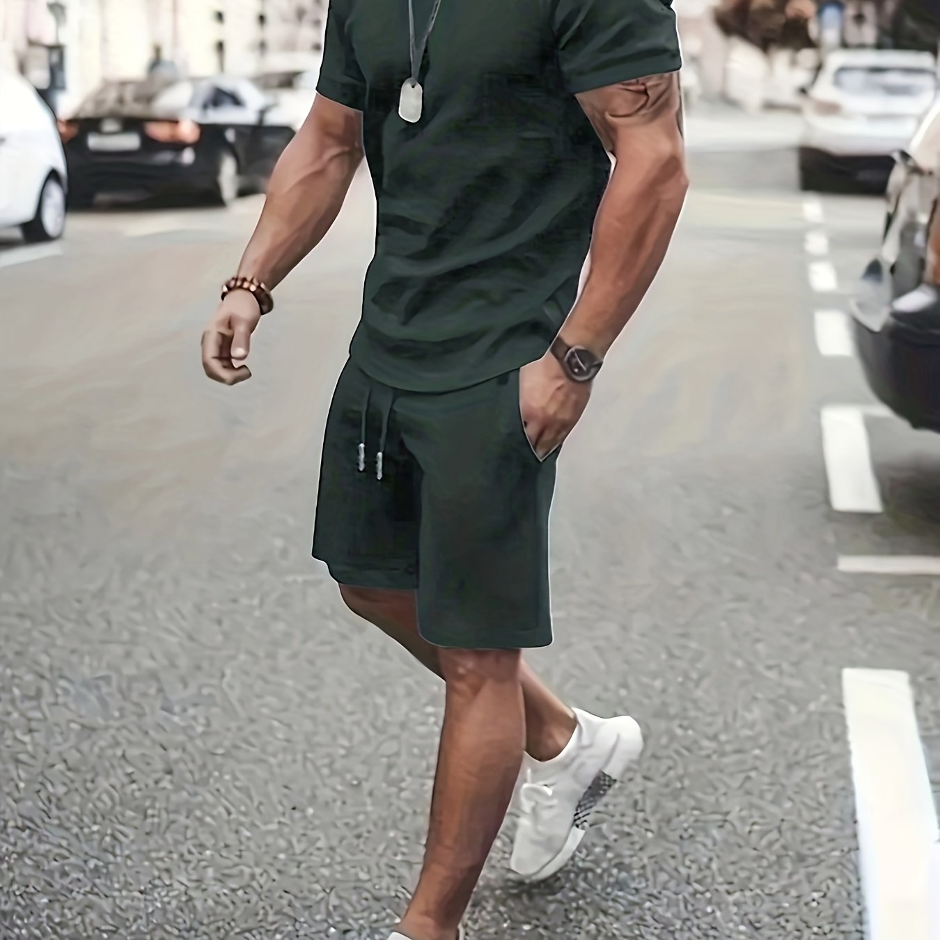 Men Summer Outfits 2 Piece Sets Fashion Short Sleeve Muscle Tee Shirts & Shorts Beach Set Sports Tracksuit For Men, Men's Pajamas Loungewear