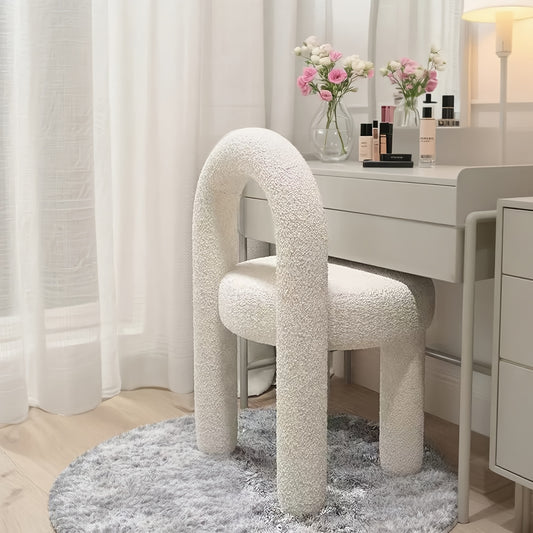 Creamy Vanity Stool - Elegant Makeup Chair with Soft Cushioned Seat, No Assembly Needed, Sturdy Wooden Legs - Non-Slip Beauty Station for Bedroom, Living Room, Dining Room - Decorative Footrest or Seat - Easy-Clean Home Decor Furniture, Bedroom Seating,
