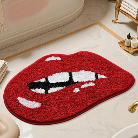 1pc DAJIANG Red Lip Bath Mat - Extra Soft Non-Slip Absorbent Bathroom Rug with Red Lips Design, Plush TPR Backing & Machine Washable - Valentine'S Gift for Women, Bathroom Decor, Playful Design, Home Decorators