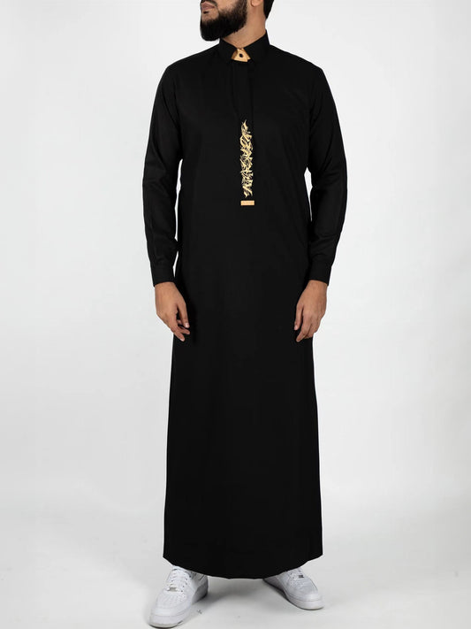 Arab Men's Plus Size Black Robe Muslim Casual Embroidered Jubba Robe All-season Universal Thobe Jubba Thawb For Men, Men's Clothing, Plus Size