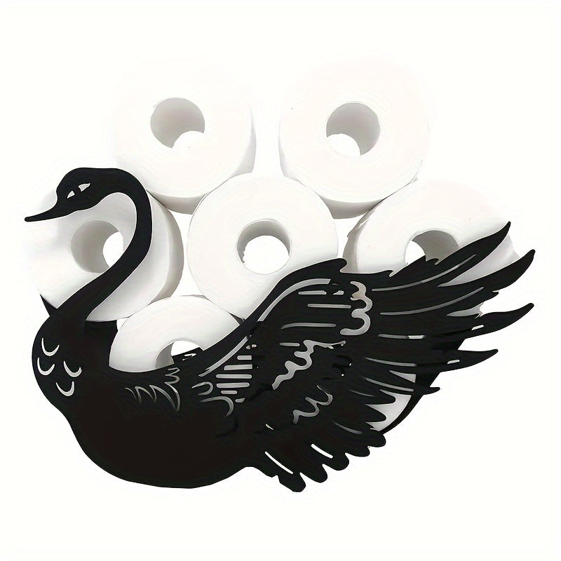 Swan-Shaped Wrought Iron Toilet Paper Holder, Self-Adhesive Freestanding Bathroom Tissue Rack with Powder Coated Finish, Decorative Storage Organizer for Bath Accessories - 1 Pack
