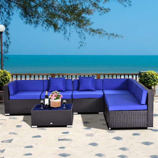 Outsunny 7pc Rattan Furniture Set w/ Side Table Lounge Sofa Cushion
