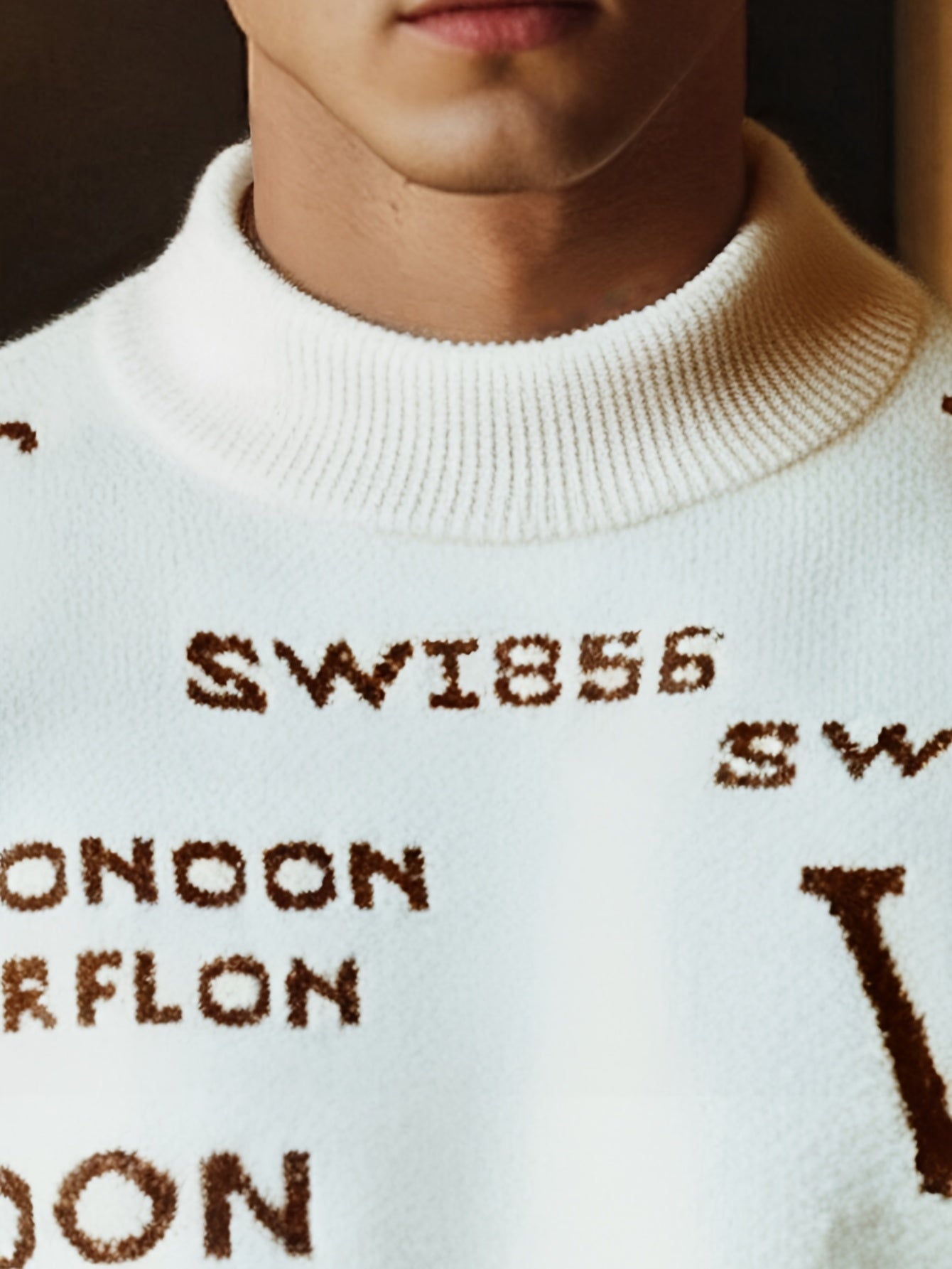 Men'S Slim-Fit Color-Block Letter Print Sweater - Soft, Warm, and Durable Long Sleeve Pullover for Fall/Winter, Casual Business Style, Round Neck, Light -Friendly, No Ironing Required, Casual Winter Wear | Trendy Casual Style | Soft Sweater