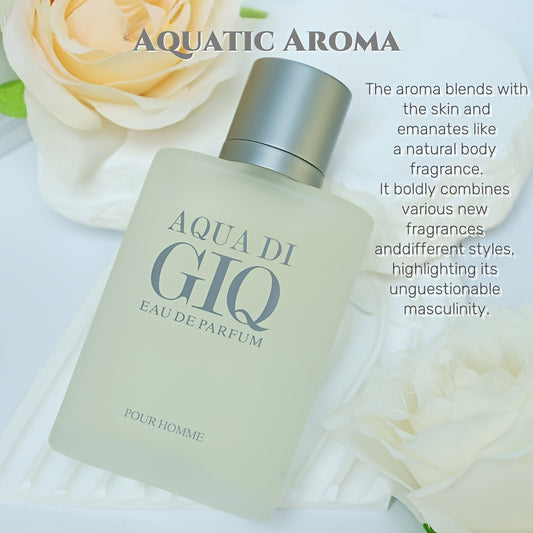 3.38fl.oz Sellion GIQ Men's Eau de Parfum - Aquatic Fresh Scent, Long-Lasting Formaldehyde-Free Fragrance for Daily Office, Travel & Gifts, Car Perfume, Giftworthy Scent, Sleek Packaging, Clear Glass Bottle