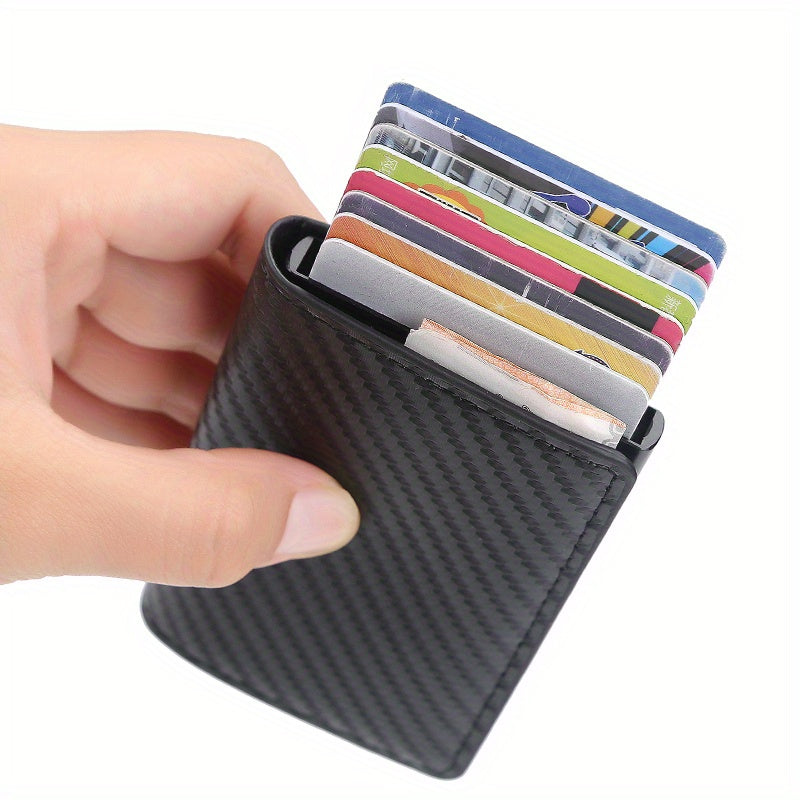 RFID Blocking Slim Metal Wallet - Card Cases with Carbon Fiber, Pop-Up, Minimalist Design, Small Black Purse for Men - Durable, Thin, and Stylish Credit Card Holder