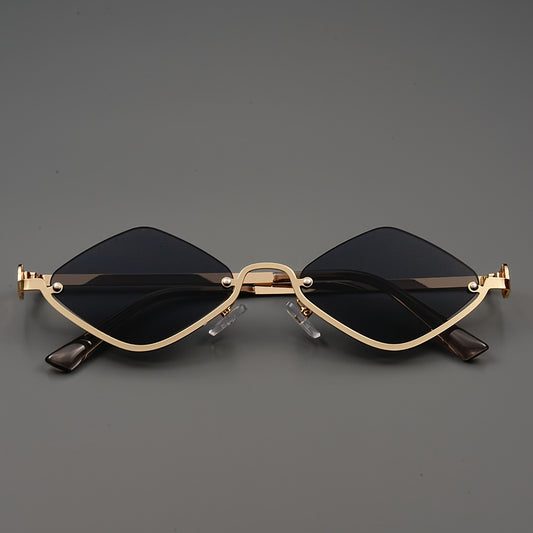 1pc Small Frame Rhombus Fashion Glasses, European and American Trendy Semi-Rimless Eyeswear for Men & Women, Vintage Round Eyewear, Stylish Frames, Unisex Glasses, European Style, American Fashion, Lightweight Frames, Durable Construction, Designer Glass