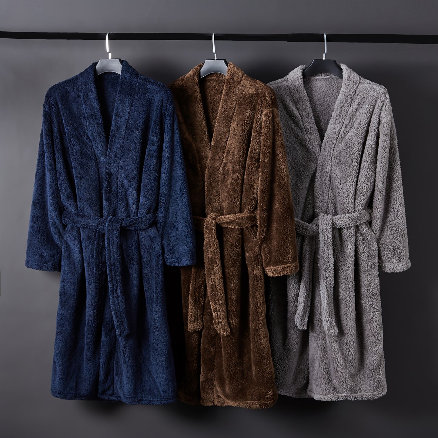 Men'S Stylish Polyester Bathrobe - Soft, Warm, and Cozy, Machine Washable, Perfect for Autumn and Winter, Autumn Winter Robe | Modern Style Robe | Polyester Bathrobe