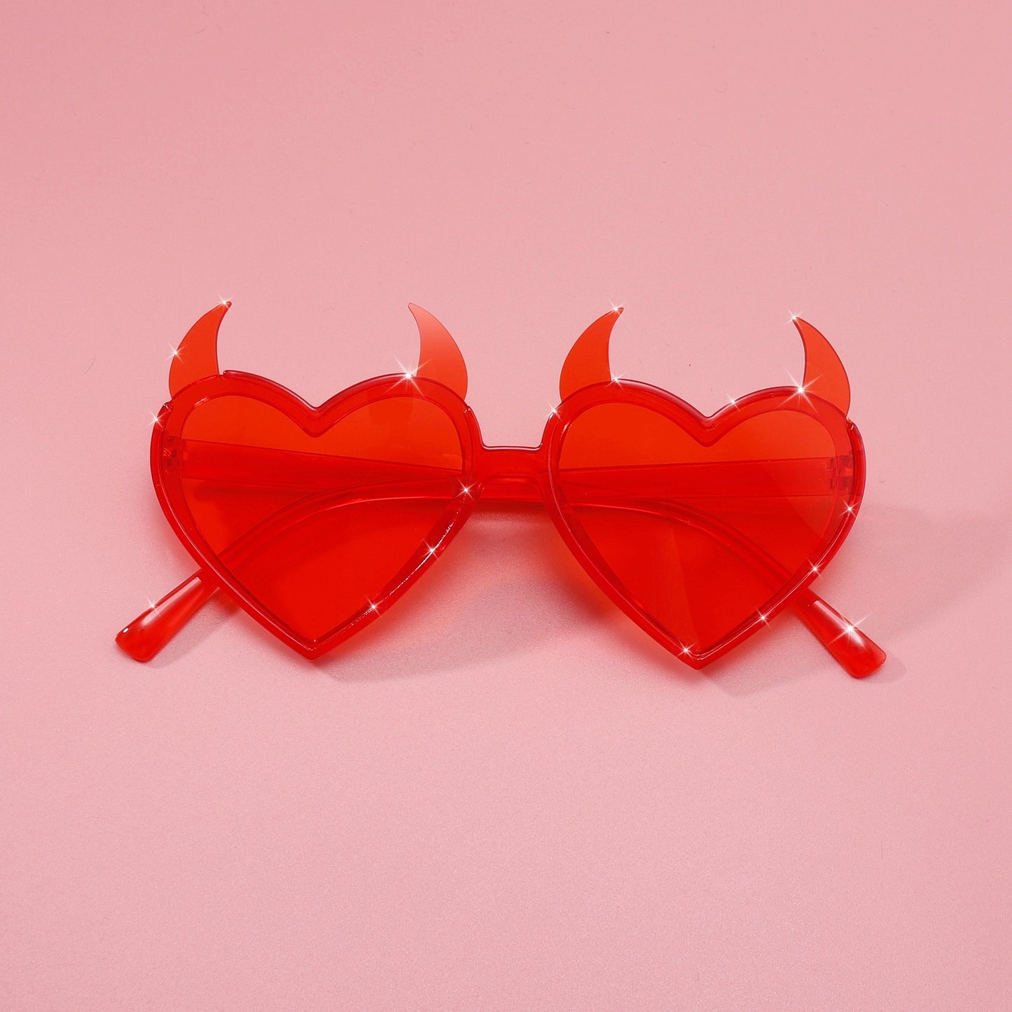 10pcs Heart-Shaped Devil Horn Glasses, Novelty Red Tinted Eyewear, Polycarbonate Costume Glasses for Halloween, Themed Parties, And Events, Pop Culture Fashion Accessories, Power-Free Use