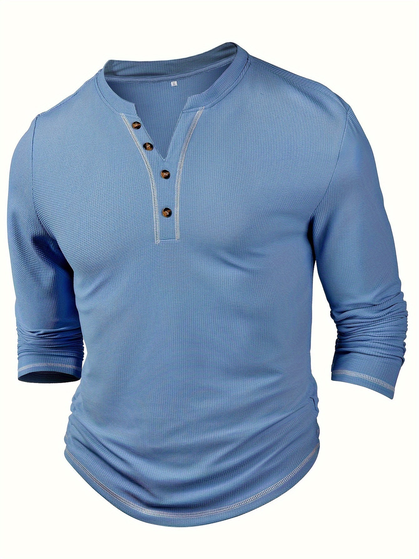 Men's Waffle Knit Seams Decor Long Sleeve Henley Shirt, Casual Comfy Top For Spring And Fall As Gift