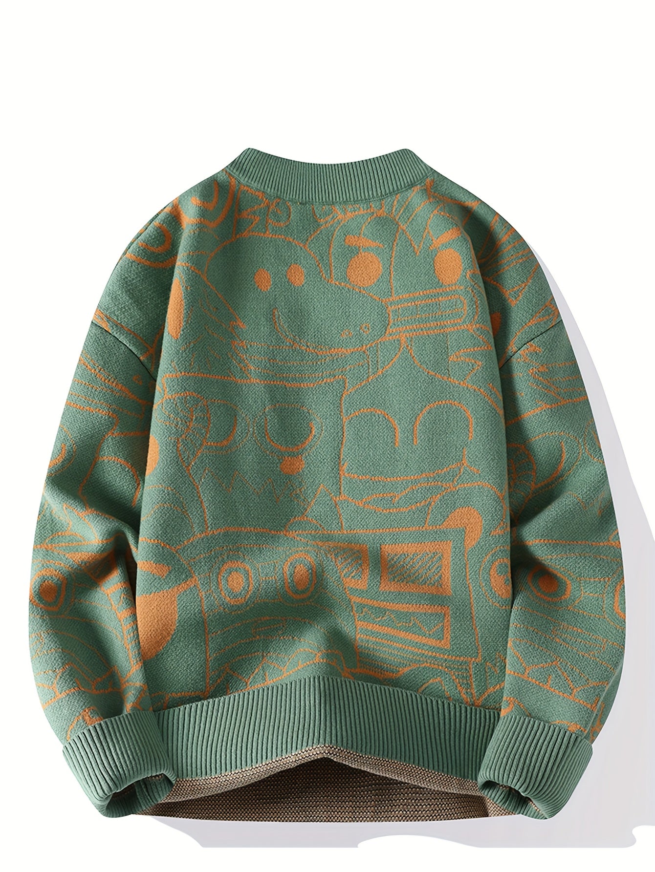 Men'S Cozy Geometric Pattern Sweater - Thick, Warm Pullover with Brown & White Design, Long Sleeves, Round Neck, Perfect for Fall/Winter Casual Wear, Casual Winter Wear | Trendy Pullover | Acrylic Knitwear, Men Sweater/cardigan/sweatshirt, Men Clothes
