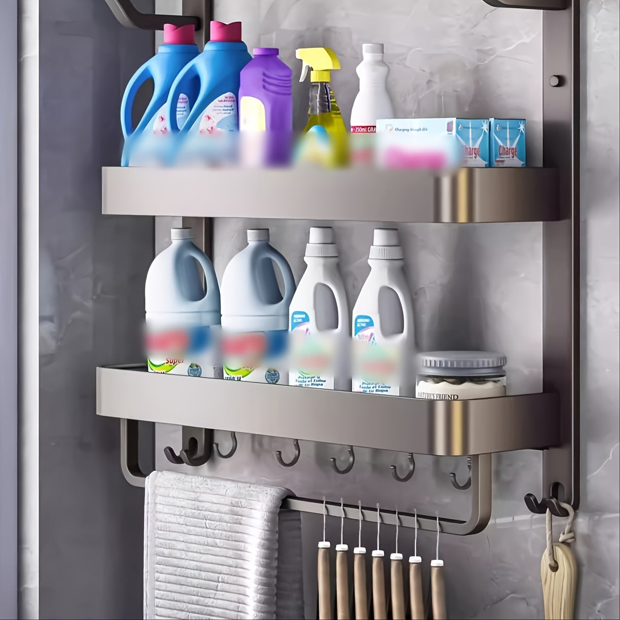 1pc Wall Mounted Bathroom Storage Rack, Bathroom Hanging Shelf, 2 Tier Bathroom Shelves, Cosmetic Storage Rack, Shampoo Shower Gel Holder Organizer, Bathroom Accessories, Bathroom Storage And Organization