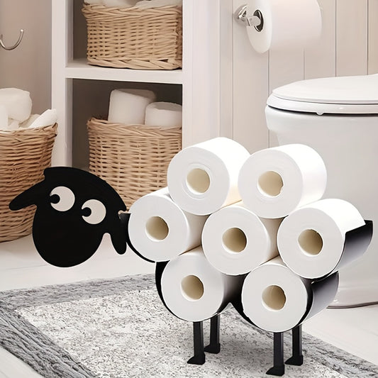 Black Sheep Metal Toilet Paper Holder – Space-Saving Bathroom Decor with 8 Extra Storage Rolls, Freestanding Design, Corrosion-Resistant for Durability, Fun and Creative Bathroom Accessory, Christmas Decor