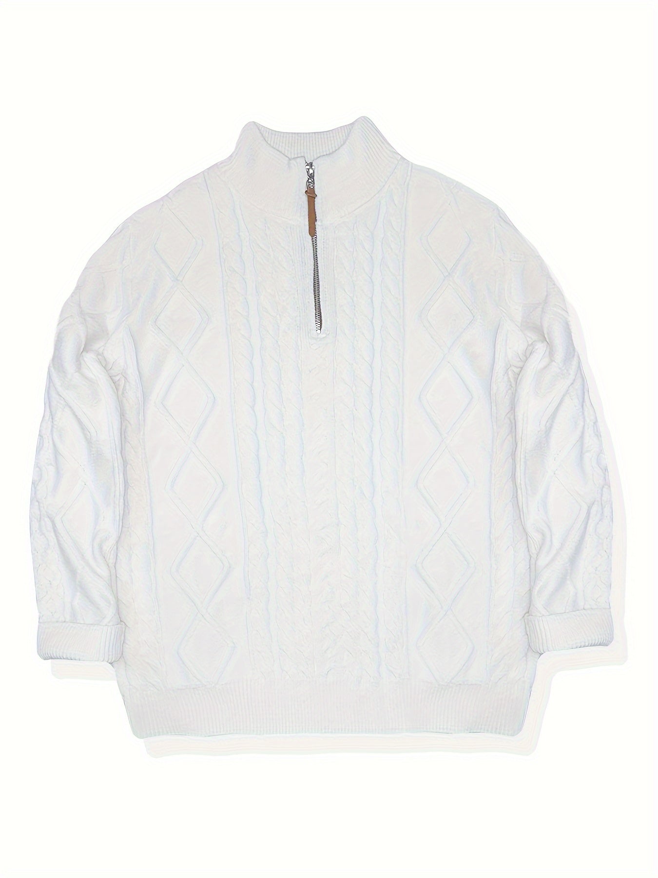 Men's Sweater, Half-High Collar Zip-Up Cable Knit Pullover with Adjustable Neckline, Classic Cable Weave Design, Minimalist and Versatile for Casual Wear, Mature and Stylish Look, Perfect for Autumn and Winter Seasons, Combines Warmth and Fashion