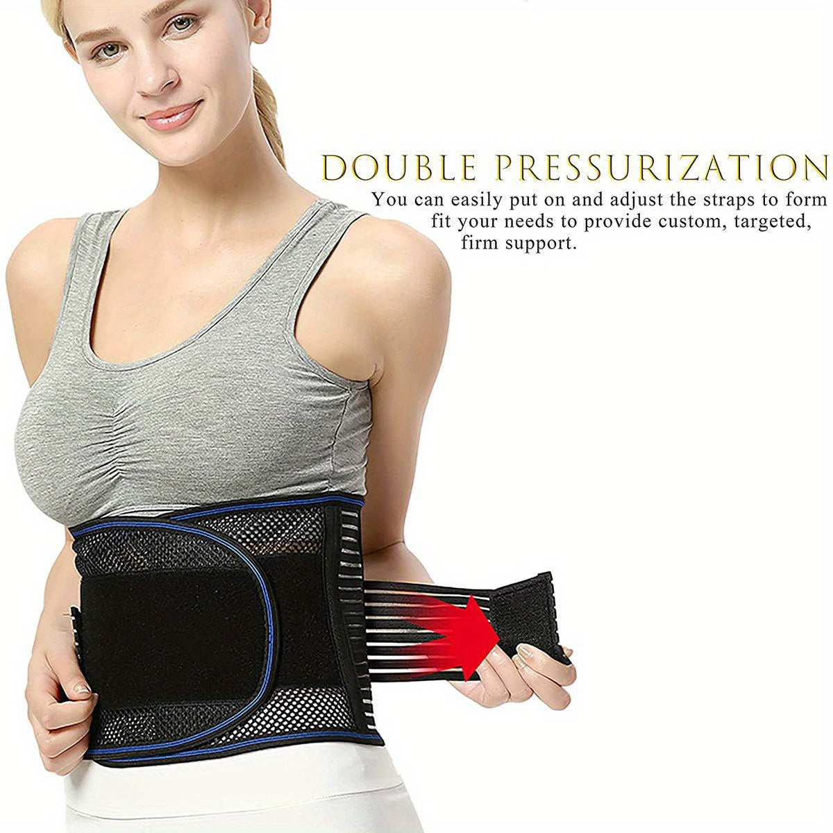 [1pc Adjustable Lower Back Brace] 1pc Adjustable Back Brace for Lower Back with 4 Stays Steel Plates, Breathable Lumbar Support Straps for Sports, Home & Lifting At Work, Waist Compression Belt for Men & Women