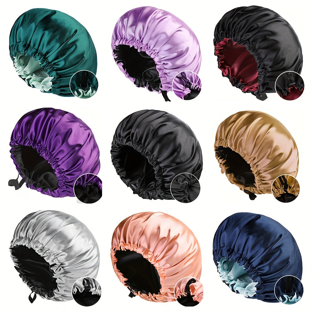 [Satin Sleep Bonnet] Double Layer Satin Bonnet For Sleeping - Adjustable Bonnet For Curly Hair - Large Satin Lined Sleep Cap For Women
