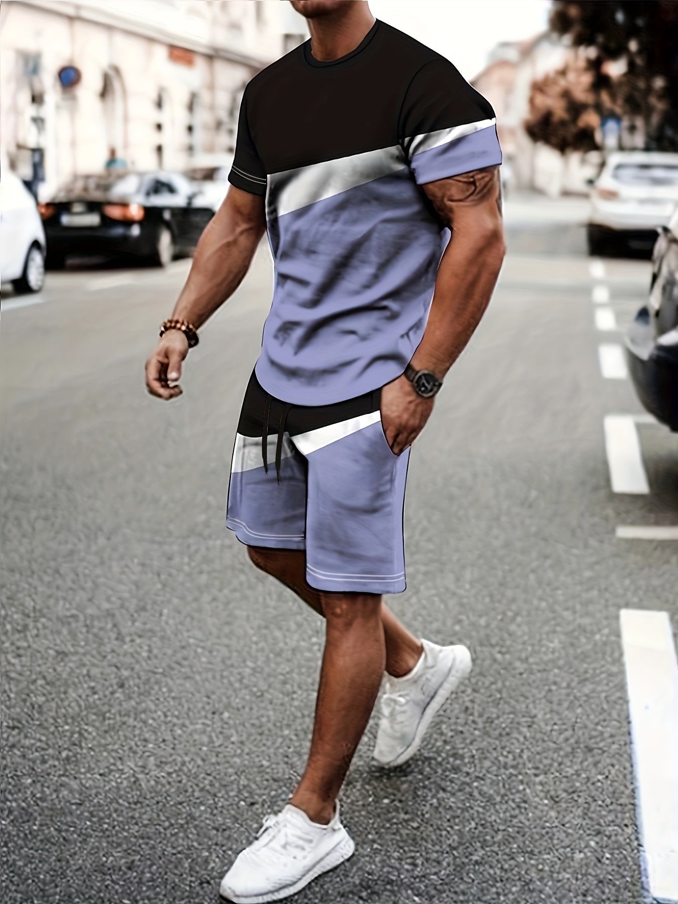 2 Piece Outfits For Men, Men's Short Sets 2 Piece Outfits Fashion Summer Tracksuits Casual Set Tops And Pants Set