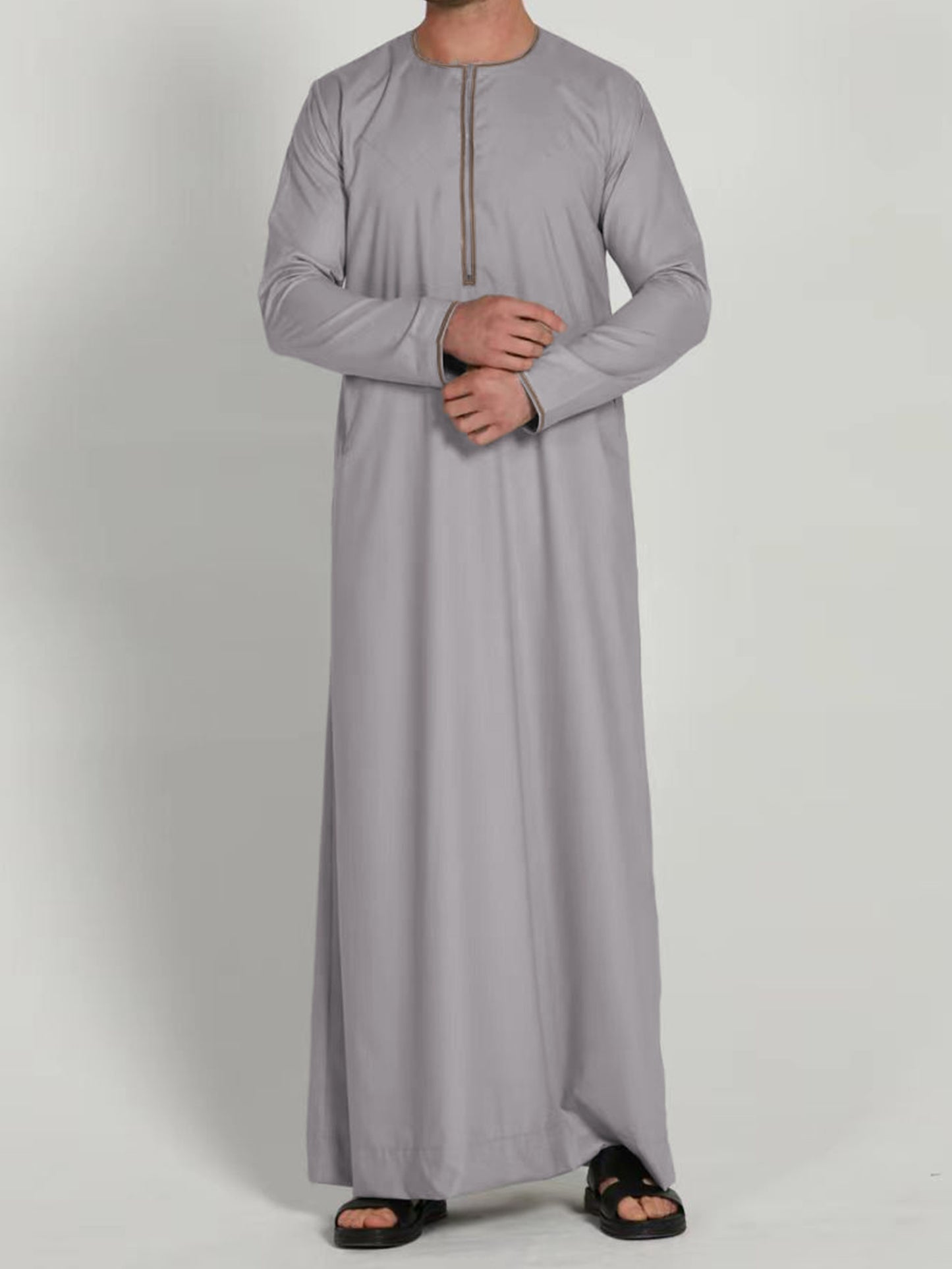 Eid Al-Adha Men's Ethnic Long Sleeve kandura, Arabic Long Gown Thobe For Men