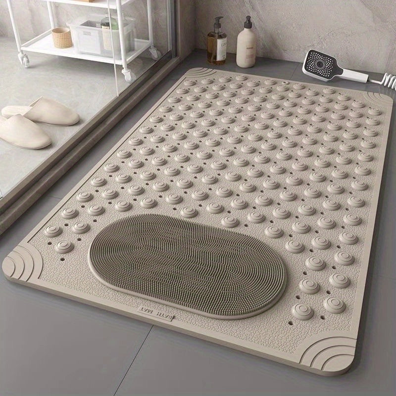 Non-Slip Shower Bath Mat with Massage Nodes & Suction Cups - PVC Bathroom Floor Mat with Large Drain Holes for Anti-Fall Safety, Water Drainage & Comfort, Wet Area Safety, Ergonomic Design, Sturdy Material, Family Use