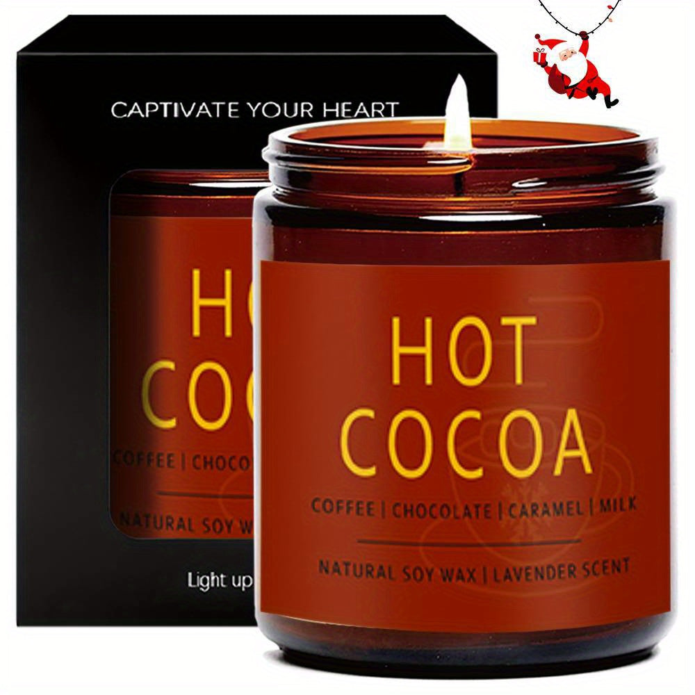 1pc Lavender Scented Candle Hot Cocoa Theme Warm Holiday Winter Creative Home Room Decor Thoughtful Gift for Women Men Mom Dad Wife Husband Boyfriend Girlfriend Friends Family Loved Ones Xmas Party Seasonal Celebration