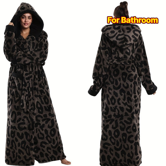 1pc Long Bathrobe Hooded Robe - Plush Coral Fleece (Coral Fleece) Luxury Spa & Lounge Wear, Extended Length with Hood - Thick Warm Robe for Couples, Halloween Costume - Machine Washable Robe in Blue/Red/Orange - Bathroom & Home Essentials, Cozy Loungewea