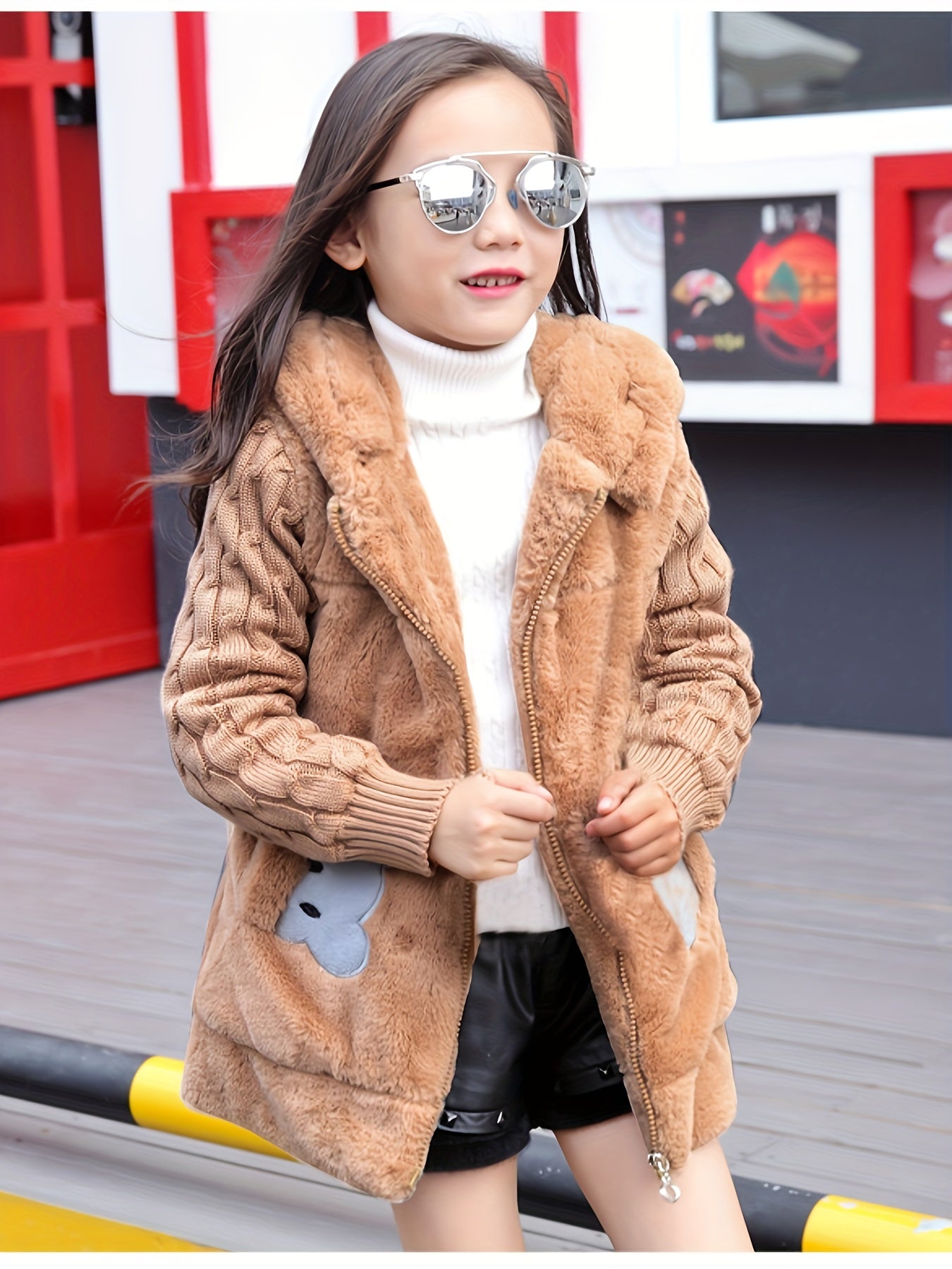 Girls' Autumn and Winter Fashion Hooded Embroidery Jacket Thickened Warm Coat
