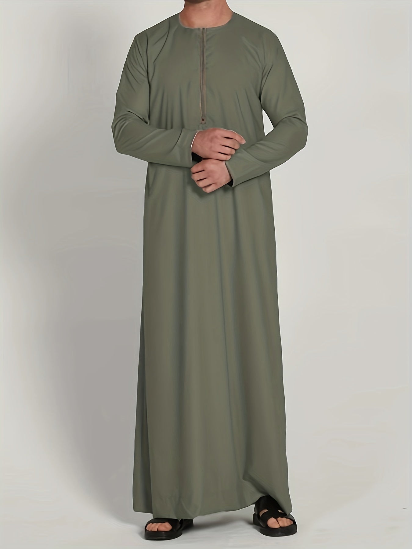 Eid Al-Adha Men's Ethnic Long Sleeve kandura, Arabic Long Gown Thobe For Men
