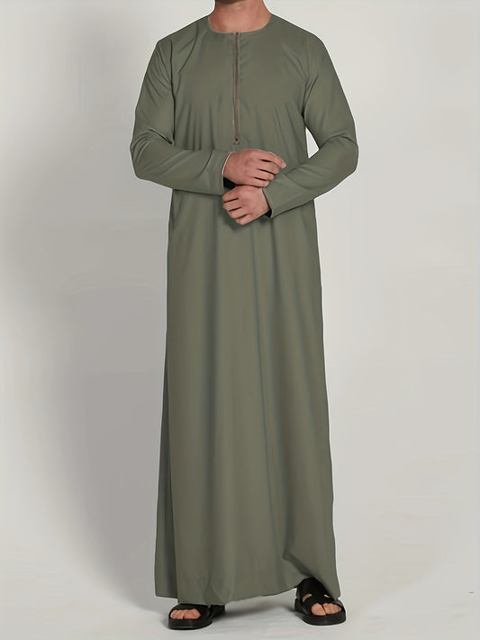 Eid Al-Adha Men's Ethnic Long Sleeve kandura, Arabic Long Gown Thobe For Men