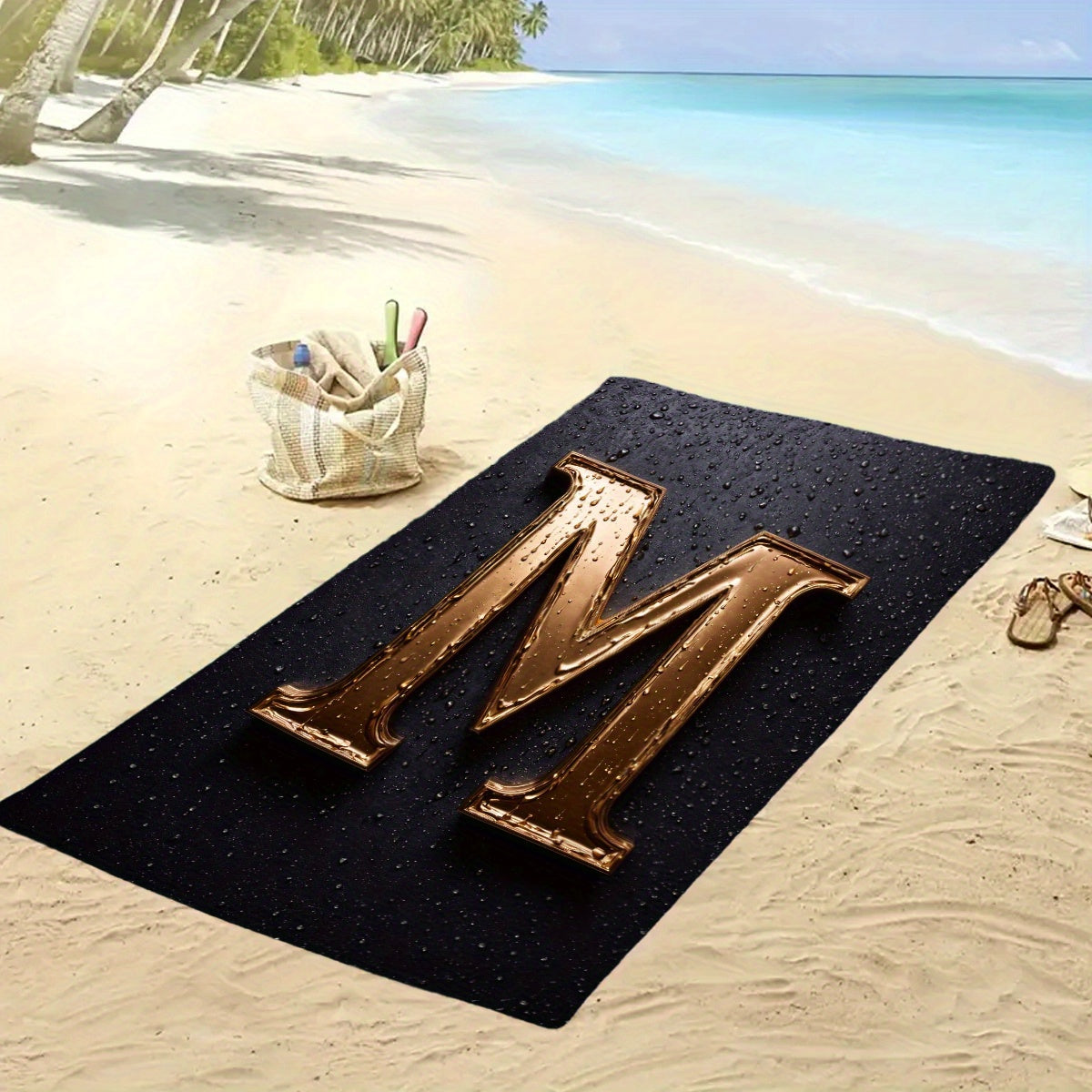 1pc Extra Large 149.86x69.85 cm Quick-Dry Beach Towel - Super Soft Microfiber with Shiny Golden Letter M Logo, Anti-Fade & Lightweight for Yoga, Travel, Pool, Gym, Camping - Perfect Gift for Birthdays, Anniversaries, Valentine’s Day, Travel Towel | Conte