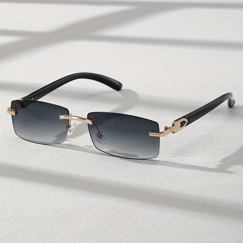 Trendy Gradient Rectangular Sun Shades Glasses - Fashion Accessories for Women and Men - Stylish Beach Vacation Travel Eyewear with Rimless Design for Summer