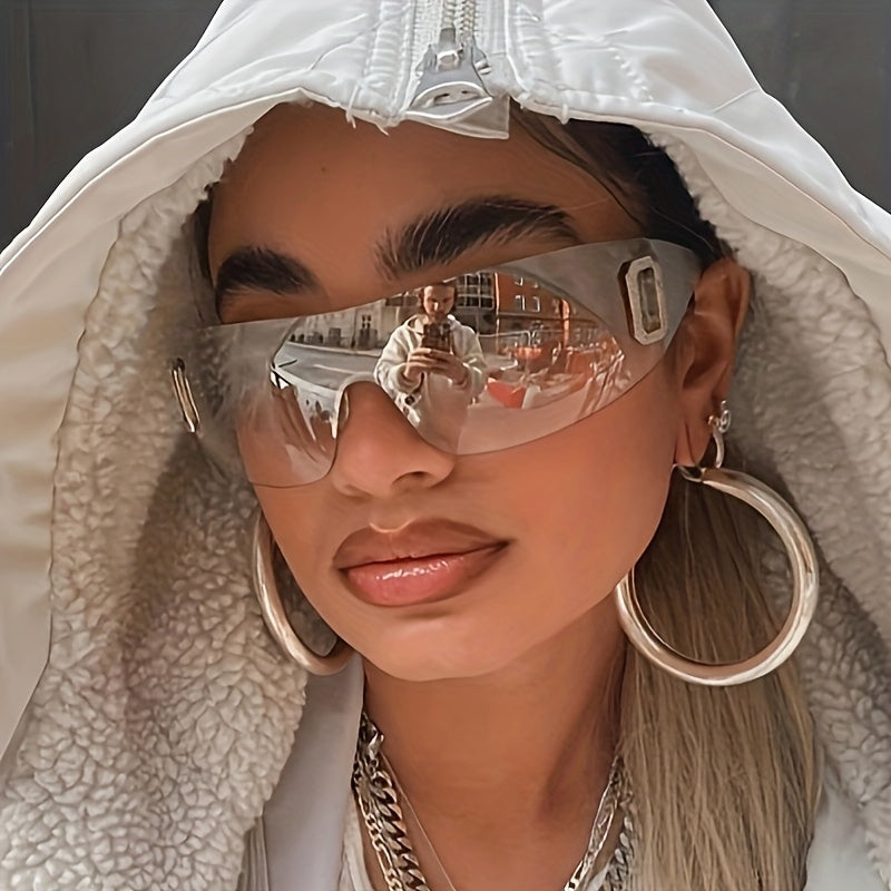 1pc Large Frame Y2K Fashion Glasses - Oversized Round Frame with Clear Lens, Durable PC Material, Stylish for Men & Women, Perfect for Casual Wear, Parties