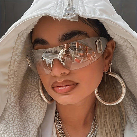 1pc Large Frame Y2K Fashion Glasses - Oversized Round Frame with Clear Lens, Durable PC Material, Stylish for Men & Women, Perfect for Casual Wear, Parties