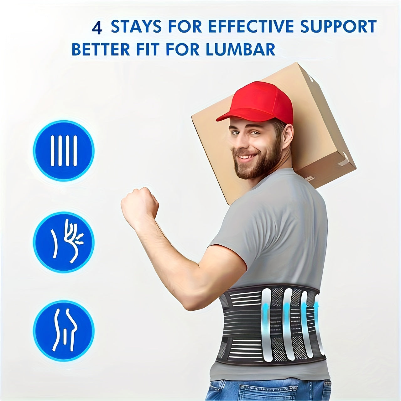 [1pc Adjustable Lower Back Brace] 1pc Adjustable Back Brace for Lower Back with 4 Stays Steel Plates, Breathable Lumbar Support Straps for Sports, Home & Lifting At Work, Waist Compression Belt for Men & Women