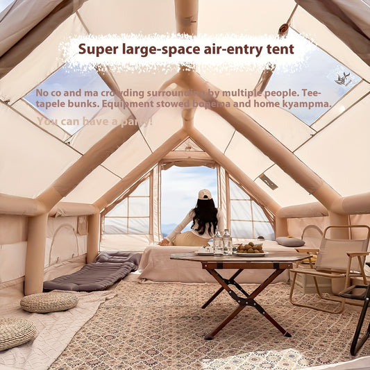 4-8 Person Inflatable Camping Tent with Air-Operated Retention System, Lightweight Portable Outdoor Tent for All Seasons, Includes Easy-to-Carry Storage Bag, Rectangular Design, Solid Color, Perfect for Family Camping, Hiking, and Backpacking, Tents for