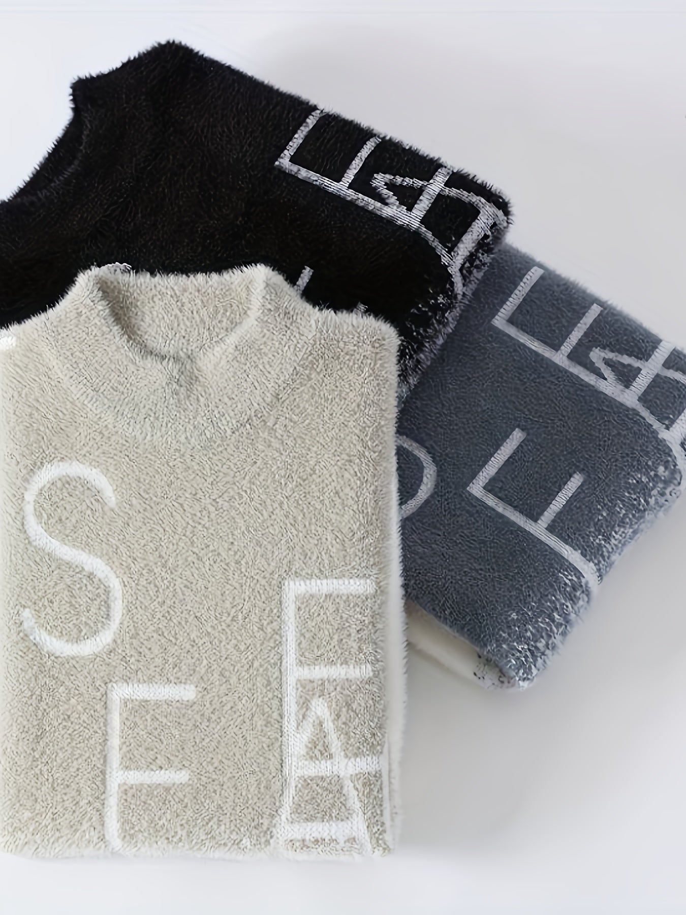 1pc Men's Heavy-Duty Winter Knit Sweater - Soft Warm Grey/Beige/ Color Block with SEA Letter Print, Round Neck Long Sleeve Casual Pullover, Machine Washable Cozy Sweaters for & Young Men (Fall & Winter Layering)