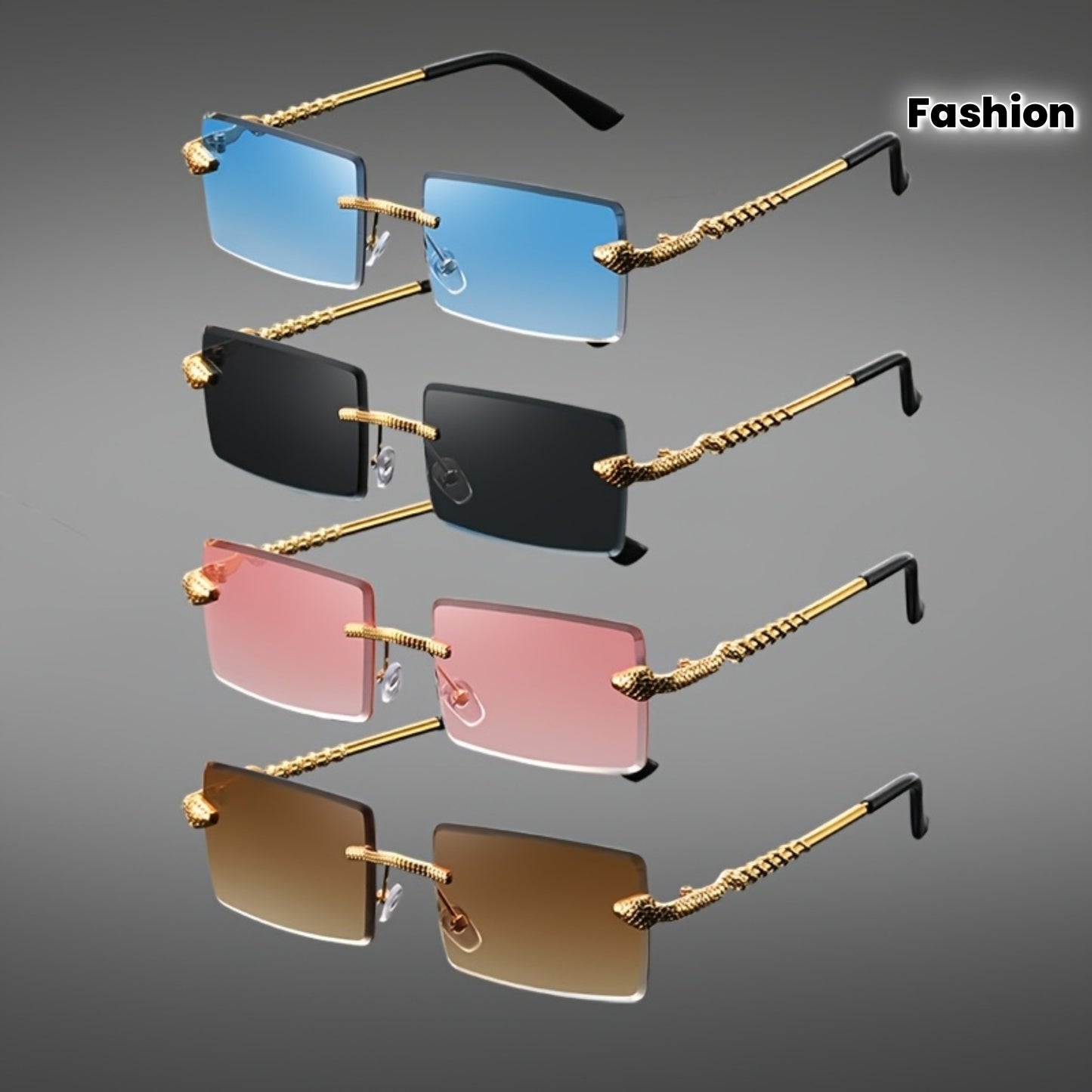 4pcs Men'S Retro Rimless Casual Glasses - Stylish Lightweight Frame, Black, Brown, Pink, Blue - Perfect for Birthday Gifts, Photography Props & Everyday Fashion, Everyday Eyewear, Minimalist Eyewear, Durable Eyeglasses, Without Battery