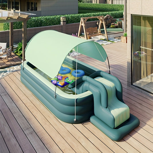 A sunscreen swimming pool suitable for families, easy to operate and use, available in multiple sizes for outdoor use, with a sun blocking effect. All products come with sunshades that need to be installed by oneself, and there are no slides.