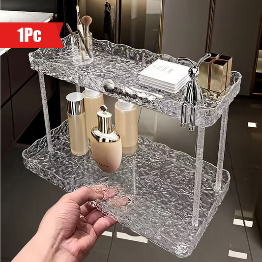 1pc Transparent European Style Acrylic Cosmetic Storage Shelf - Bedroom Tiered Freestanding Plastic Organizer for Skincare, Perfume, Bathroom Toiletries