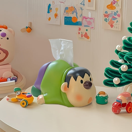 Cartoon Tiger Tissue Box Holder - Polished Plastic Animal-Shaped Decor with Green & Purple Design for s' Room, Living Room, Bathroom - Cute Tabletop Organizer & Home Decoration, Playful Design