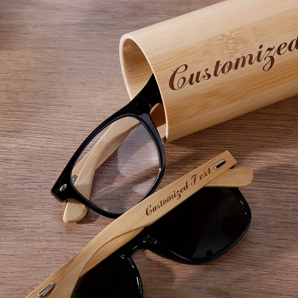 Personalized Engraved Fashion Glasses with Bamboo Wooden Case - Ideal for Weddings, Singles Parties, Birthday Gifts & Father'S Day - Stylish Full Rim Frame, Decorative PC Lenses, Customizable Keepsake, Wedding Gifts, Wedding Accessories, Birthday Gifts,