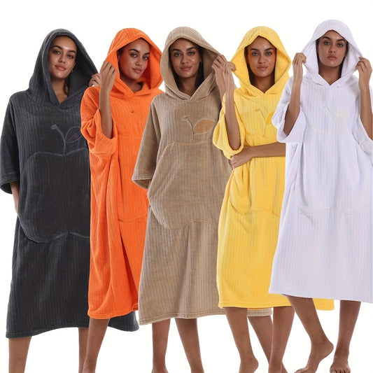 1pc Coral Fleece Sleepwear Robe - Thick Absorbent Winter Loungewear, Geometric Pattern Hooded Bathrobe, Multi-Color Options, Hand Wash Only, Thanksgiving Home & Spa Essentials, Postshower Wear, Contemporary Loungewear, Plush Texture, Comfort Seekers