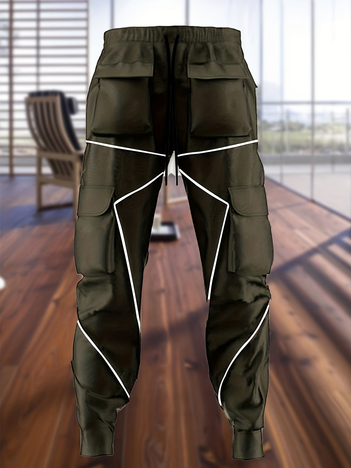Stylish Multi-Pocket Cargo Pants for Men - Long Footed, Reflective Stripes, Climbing, Mountain, Outdoor Fitness - Comfortable, Breathable, Quick-Drying
