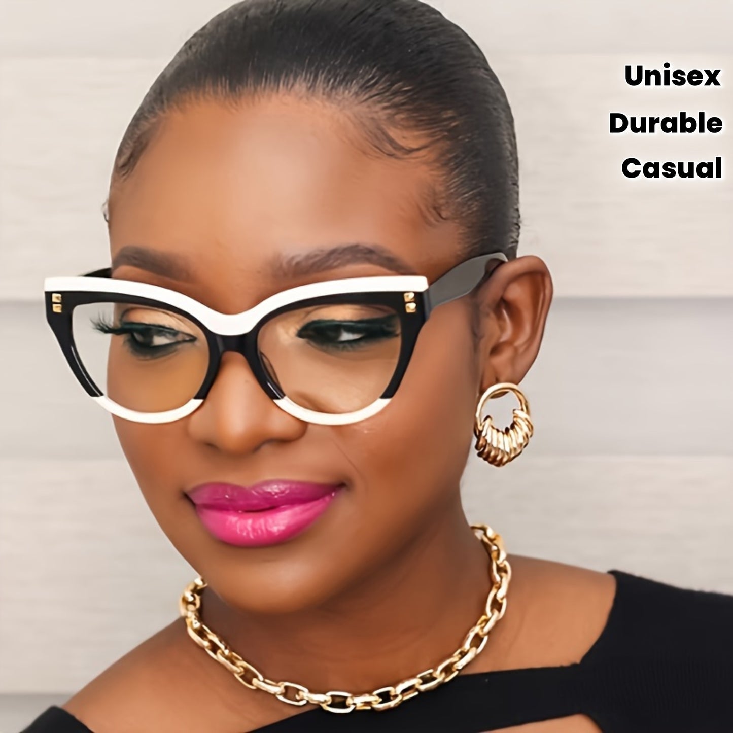 1pc Unisex Cat-Eye Glasses - Clear Frame with Black Lenses, Fashionable Eyewear for Men and Women, Perfect for Casual Attire, Everyday Eyewear | Modern Cat Eye Glasses | Durable Eyeglasses